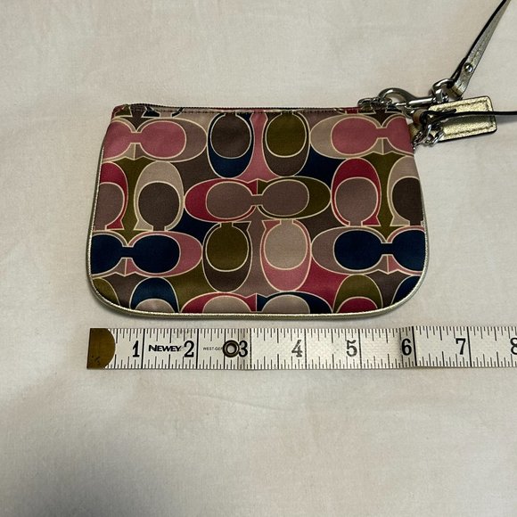 Coach Scarf Satin Leather Print | Small Multi-Colour Wristlet | Pink Gold - Picture 8 of 9